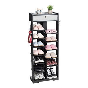 costway contemporary mdf shoe rack with removable drawer in black