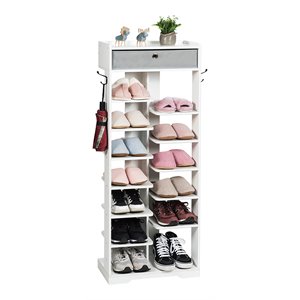 costway contemporary mdf shoe rack with removable drawer in white