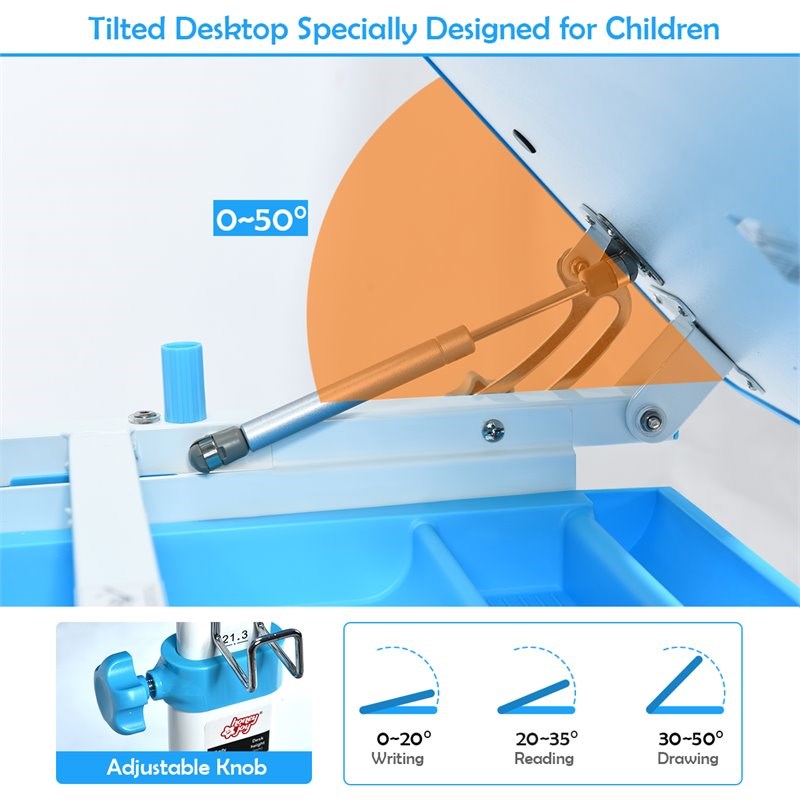 Costway MDF and Steel Adjustable Height Children's Desk Chair Set in Blue