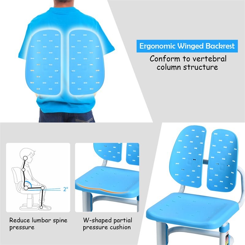 Costway MDF and Steel Adjustable Height Children's Desk Chair Set in Blue