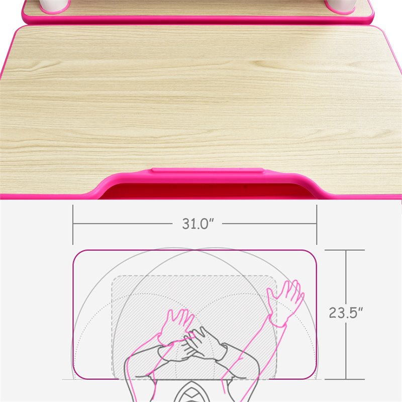 Costway MDF and Steel Adjustable Height Children's Desk Chair Set in Pink