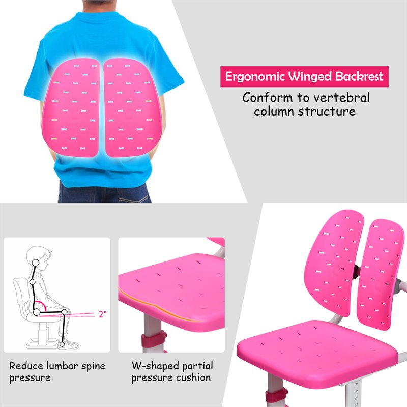 Costway MDF and Steel Adjustable Height Children's Desk Chair Set in Pink