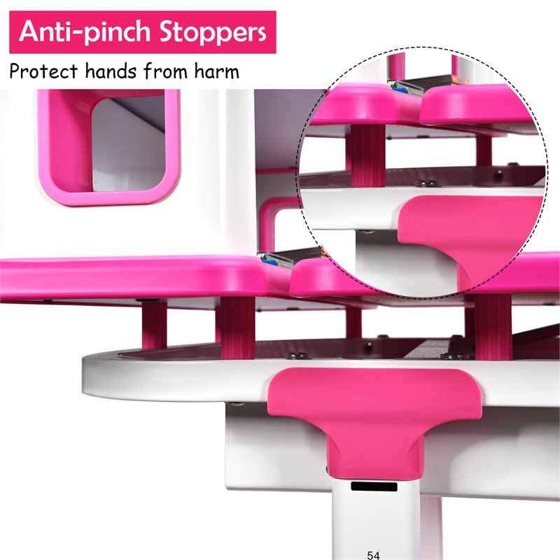Costway MDF and Steel Adjustable Height Children's Desk Chair Set in Pink