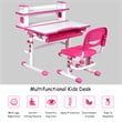 Costway MDF and Steel Adjustable Height Children's Desk Chair Set in Pink Finish
