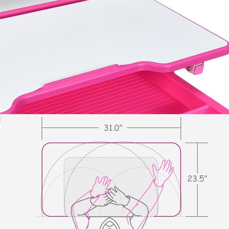 Costway MDF and Steel Adjustable Height Children's Desk Chair Set in Pink Finish