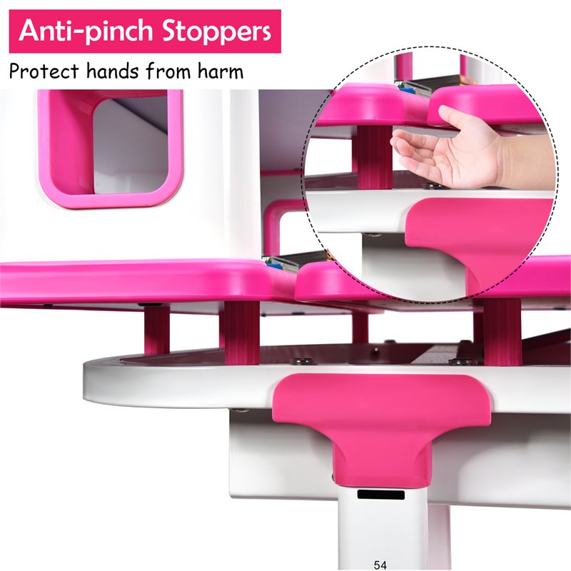 Costway MDF and Steel Adjustable Height Children's Desk Chair Set in Pink Finish