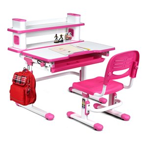 costway mdf and steel adjustable height children's desk chair set in pink finish
