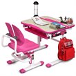 Costway MDF and Iron Adjustable Children Desk Chair Set with Drawer in Pink