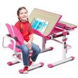 Costway MDF and Iron Adjustable Children Desk Chair Set with Drawer in Pink