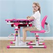 Costway MDF and Iron Adjustable Children Desk Chair Set with Drawer in Pink