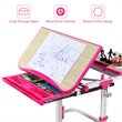 Costway MDF and Iron Adjustable Children Desk Chair Set with Drawer in Pink