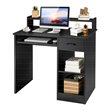 Costway Particle Board Computer Desk with 2-Tier Open Storage Shelves in Black