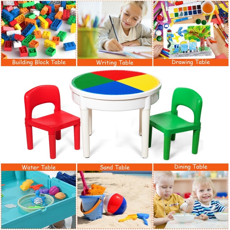 Costway PP Plastic Kids Activity Table Set with 2 Chairs in Multi-Color