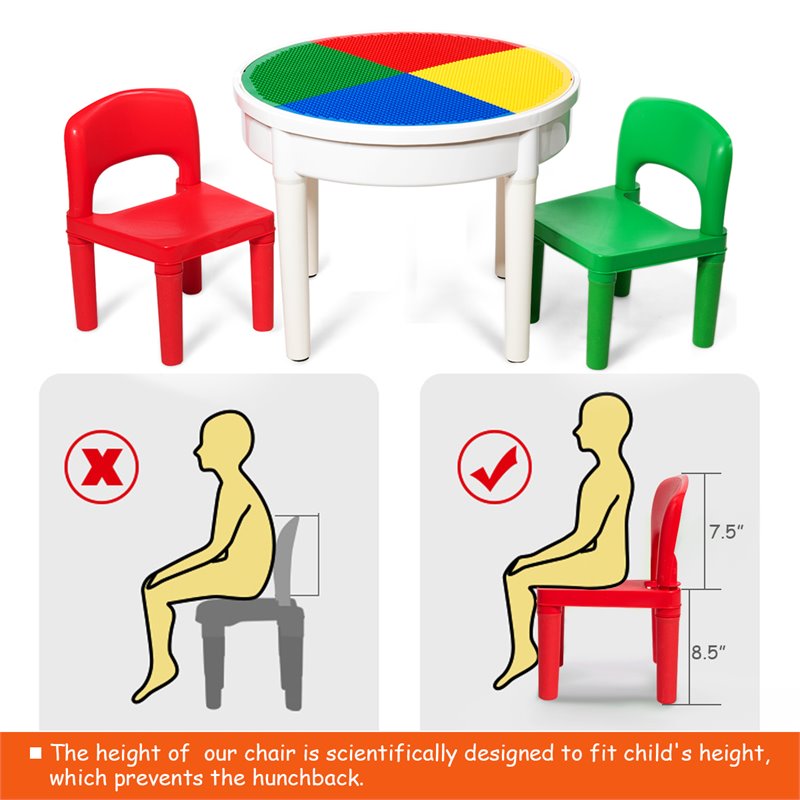 Costway PP Plastic Kids Activity Table Set with 2 Chairs in Multi-Color