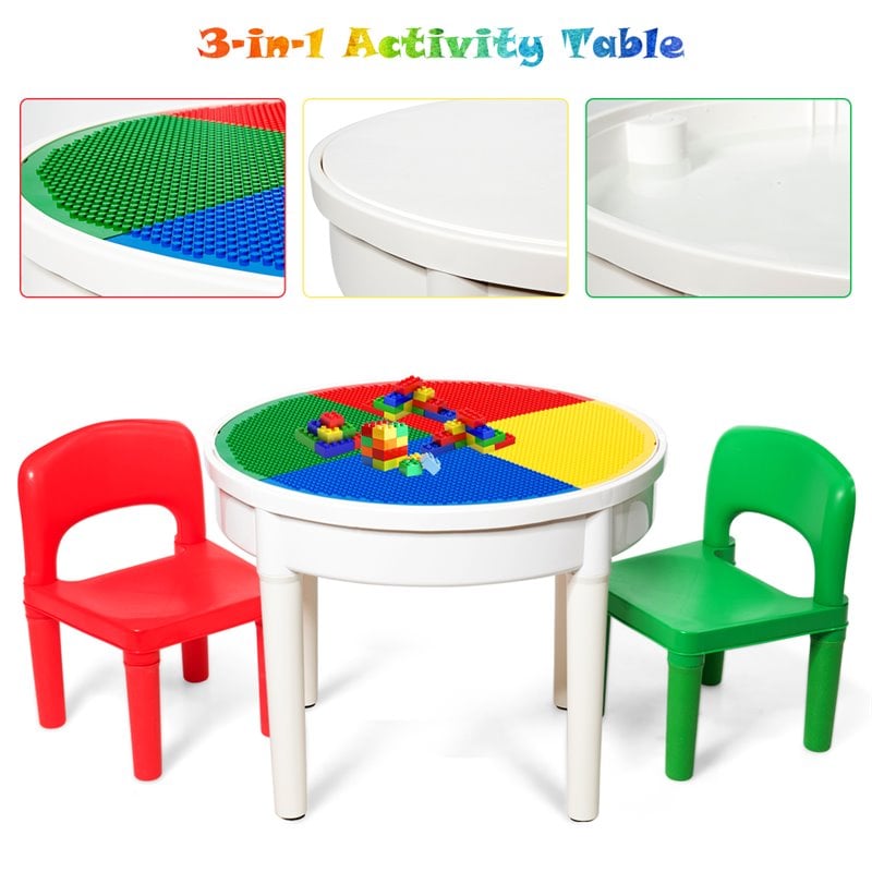 Costway PP Plastic Kids Activity Table Set with 2 Chairs in Multi-Color