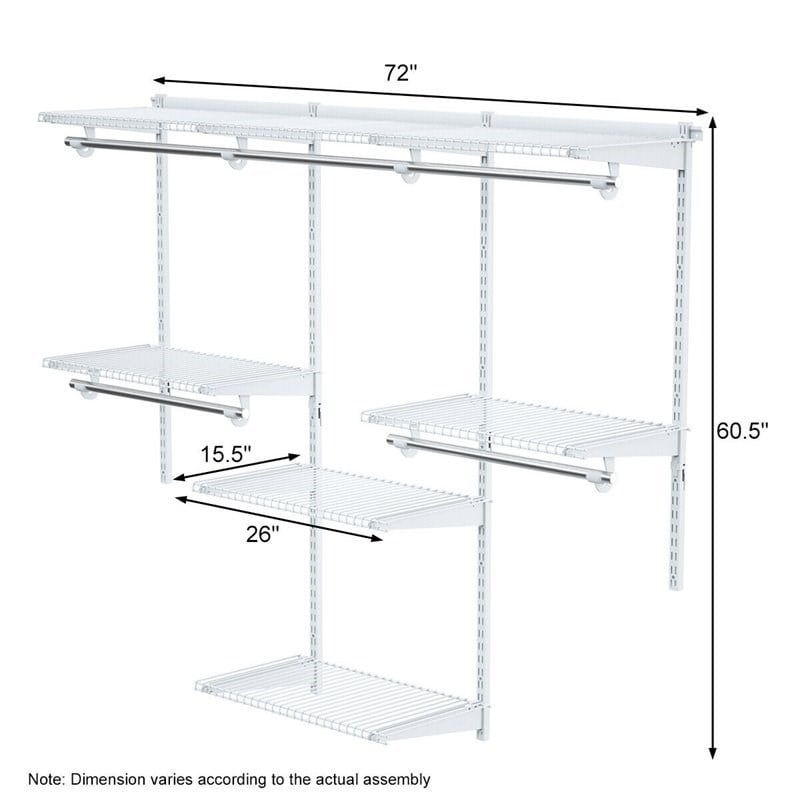 Costway Contemporary Steel Wall Mounted Adjustable Closet in White