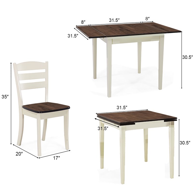 Costway 5-piece Rubber Wood Dining Table Set with 4 Chairs in Walnut/Milky White