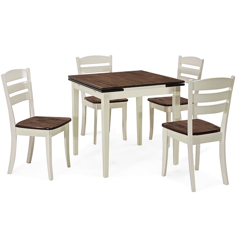 Costway 5-piece Rubber Wood Dining Table Set with 4 Chairs in Walnut/Milky White