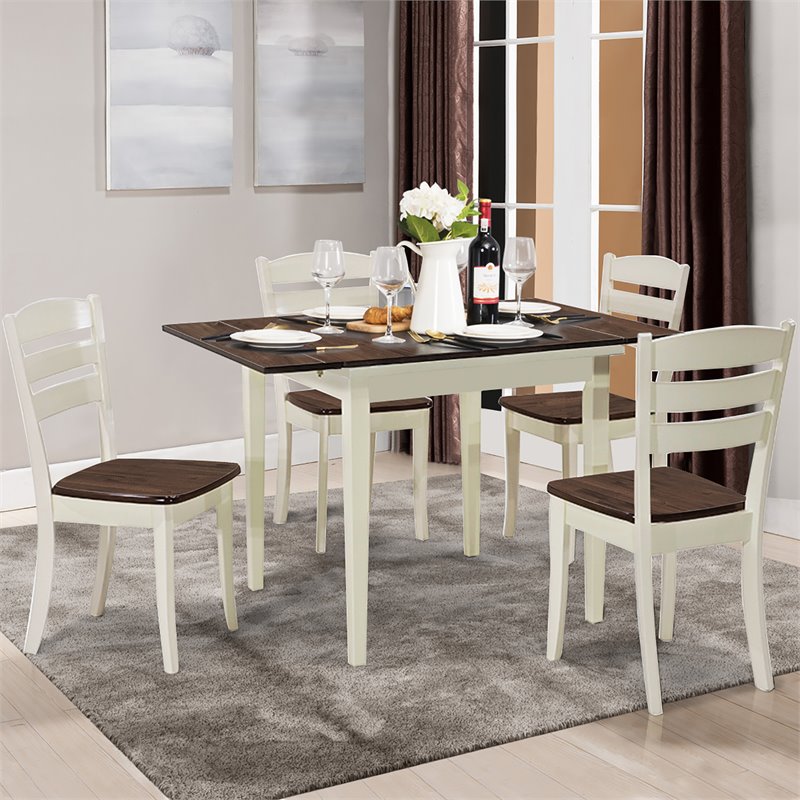 Costway 5-piece Rubber Wood Dining Table Set with 4 Chairs in Walnut/Milky White