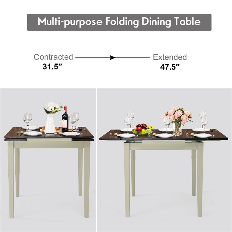 Costway 5-piece Rubber Wood Dining Table Set with 4 Chairs in Walnut/Milky White
