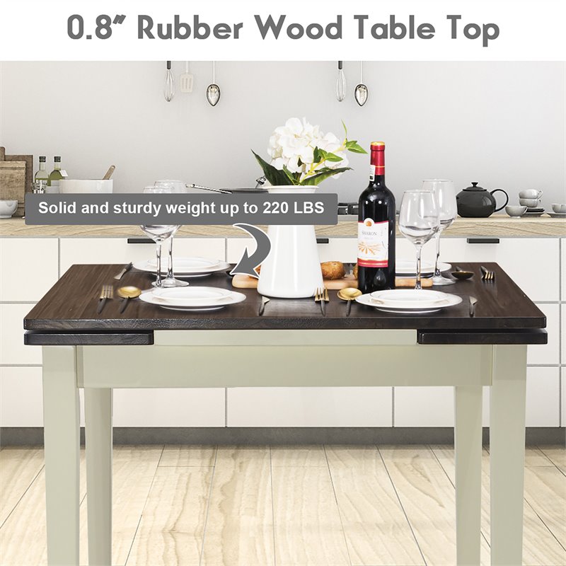 Costway 5-piece Rubber Wood Dining Table Set with 4 Chairs in Walnut/Milky White