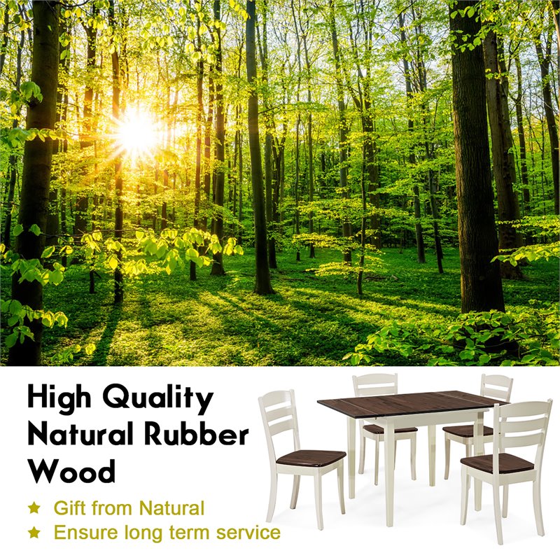 Costway 5-piece Rubber Wood Dining Table Set with 4 Chairs in Walnut/Milky White