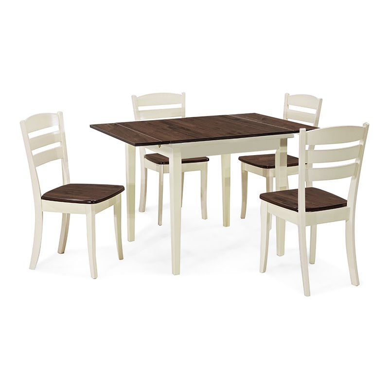 Costway 5-piece Rubber Wood Dining Table Set with 4 Chairs in Walnut/Milky White