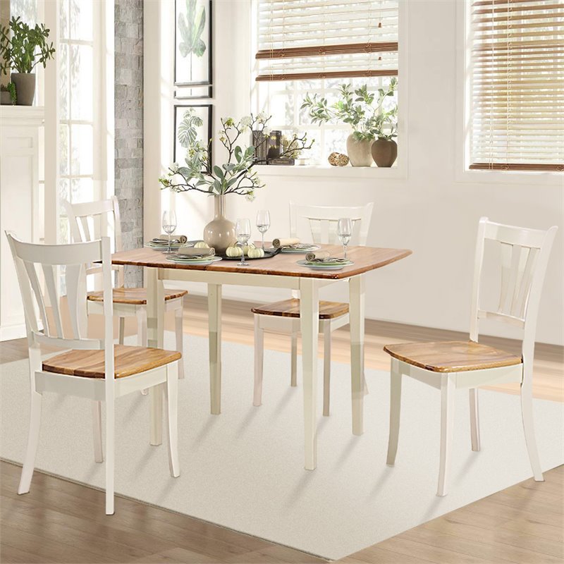 Costway 5-piece Rubber Wood Dining Table Set with 4 Chairs in Natural