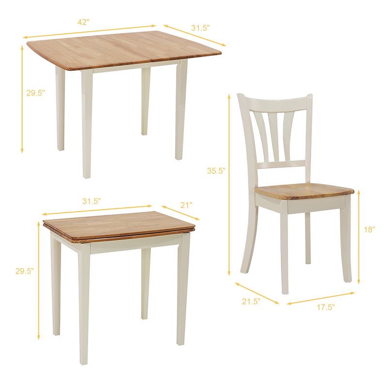 Costway 5-piece Rubber Wood Dining Table Set with 4 Chairs in Natural
