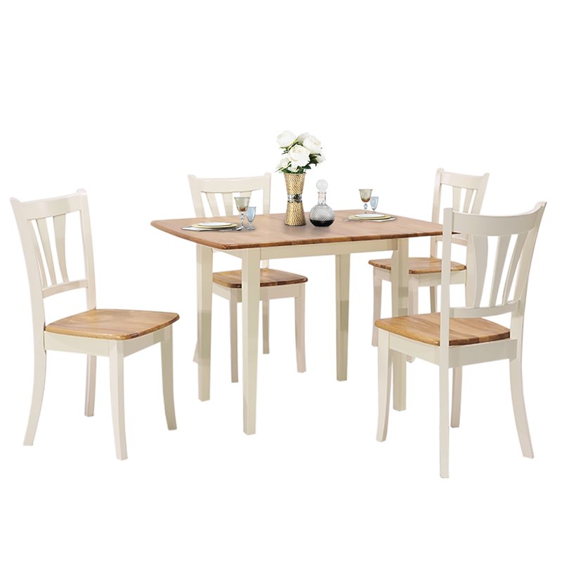 Costway 5-piece Rubber Wood Dining Table Set with 4 Chairs in Natural