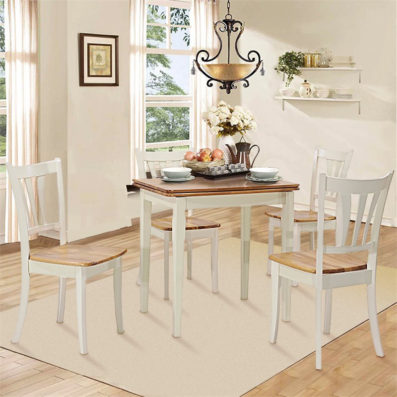 Costway 5-piece Rubber Wood Dining Table Set with 4 Chairs in Natural