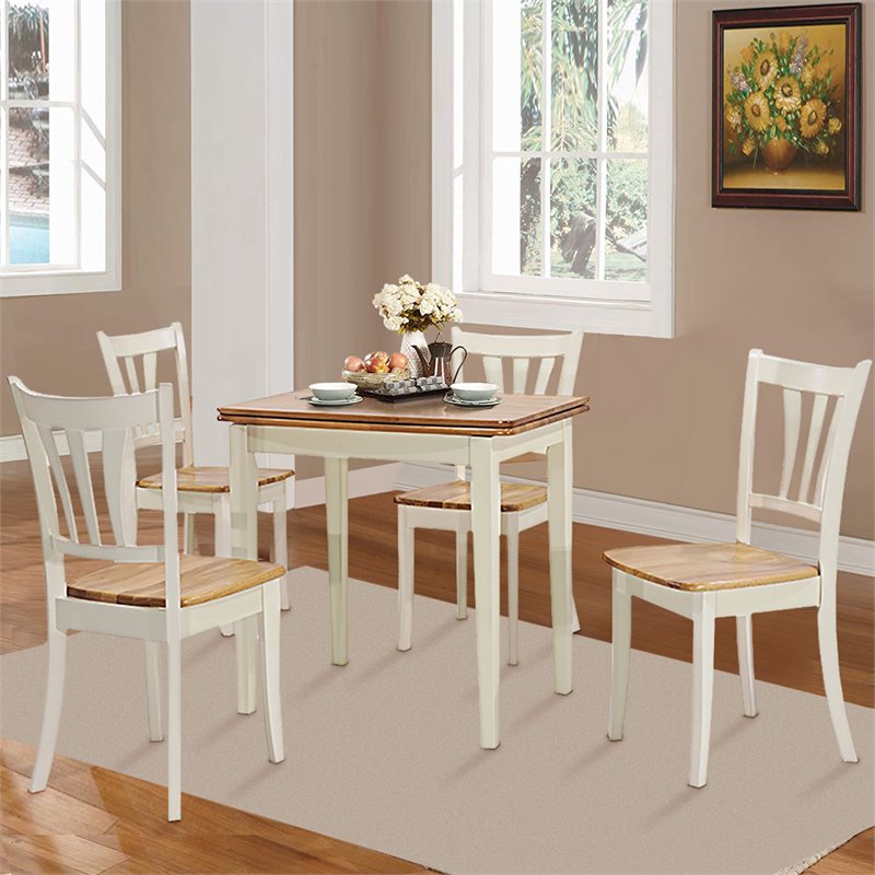 Costway 5-piece Rubber Wood Dining Table Set with 4 Chairs in Natural