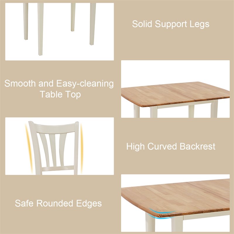 Costway 5-piece Rubber Wood Dining Table Set with 4 Chairs in Natural