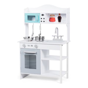 Costway Contemporary Solid Wood Kids Kitchen Playset with Pots & Pans in White