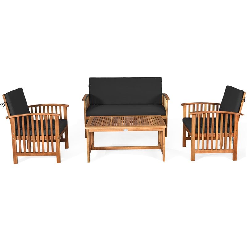 Costway 4-piece Wood & Sponge Patio Furniture Set with Coffee Table in Black