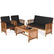 Costway 4-piece Wood & Sponge Patio Furniture Set with Coffee Table in Black