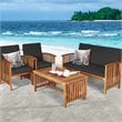 Costway 4-piece Wood & Sponge Patio Furniture Set with Coffee Table in Black