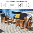 Costway 4-piece Wood & Sponge Patio Furniture Set with Coffee Table in Black