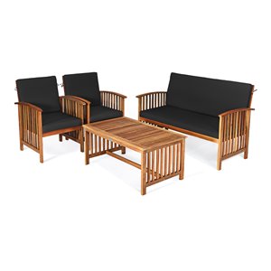 Costway 4-piece Wood & Sponge Patio Furniture Set with Coffee Table in Black