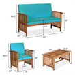 Costway 4-piece Wood & Sponge Patio Furniture Set with Coffee Table in Blue