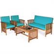 Costway 4-piece Wood & Sponge Patio Furniture Set with Coffee Table in Blue