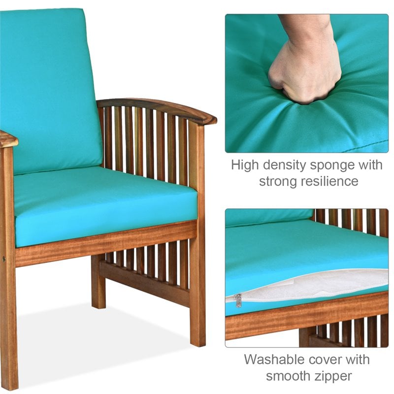 Costway 4-piece Wood & Sponge Patio Furniture Set with Coffee Table in Blue