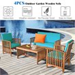 Costway 4-piece Wood & Sponge Patio Furniture Set with Coffee Table in Blue