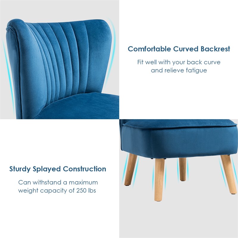 Costway Contemporary Rubber Wood & Velvet Armless Leisure Chair in Blue