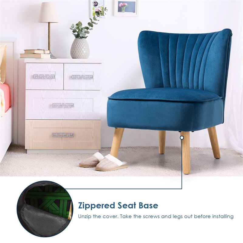 Costway Contemporary Rubber Wood & Velvet Armless Leisure Chair in Blue