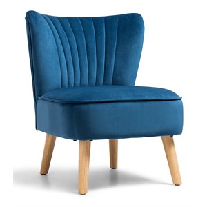 Costway Contemporary Rubber Wood & Velvet Armless Leisure Chair in Blue