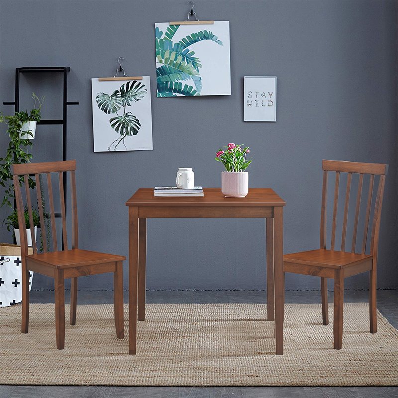 Costway 3-piece Rubber Wood Dining Table Set with 2 Slat Back Chairs in Walnut