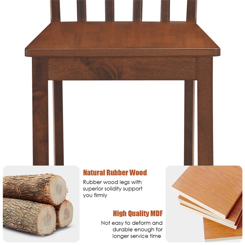 Costway 3-piece Rubber Wood Dining Table Set with 2 Slat Back Chairs in Walnut