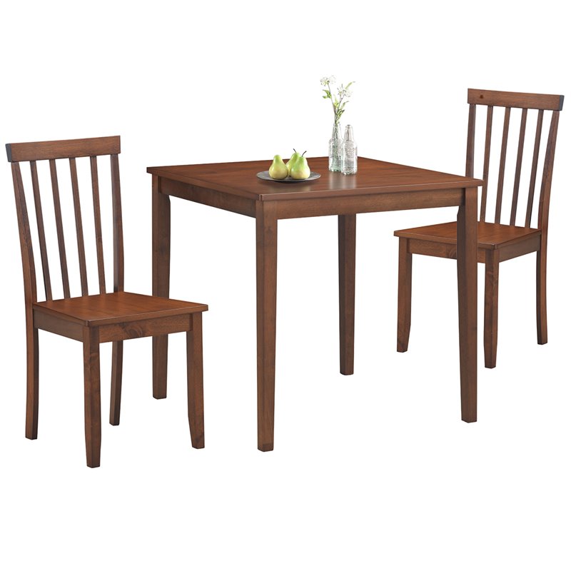 Costway 3-piece Rubber Wood Dining Table Set with 2 Slat Back Chairs in Walnut