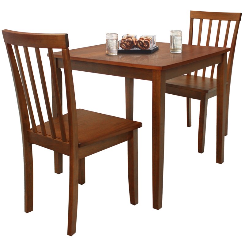 Costway 3-piece Rubber Wood Dining Table Set with 2 Slat Back Chairs in Walnut